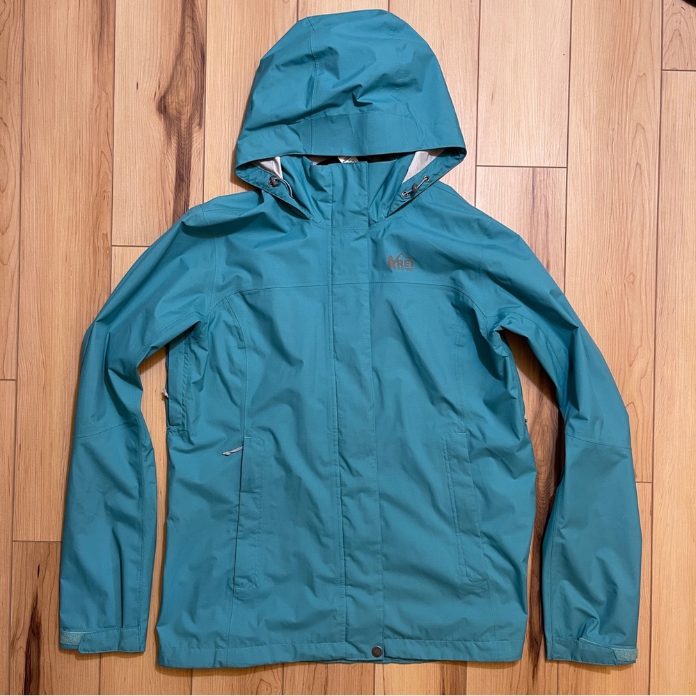 REI Co-op Rainier Rain Jacket Teal Blue Size L
